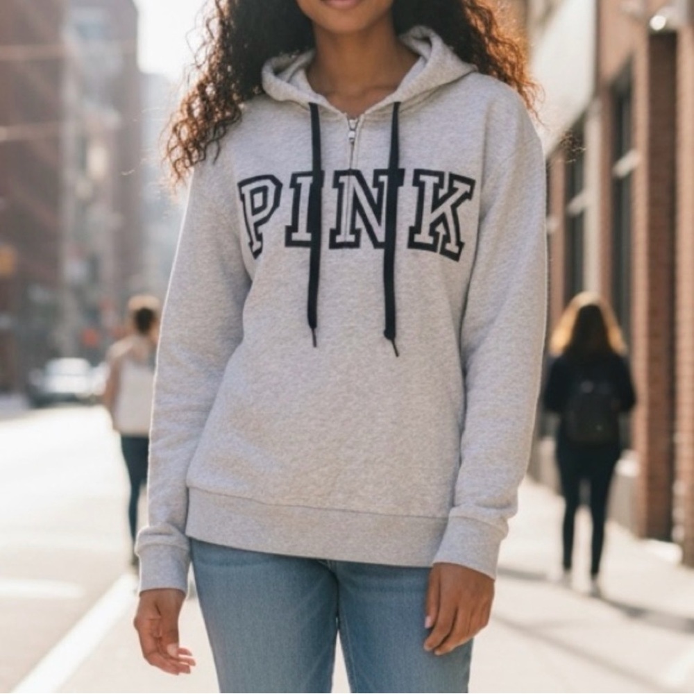 Victorias Secret Pink Everyday Notch Pullover Sweatshirt Fleece Logo Grey large